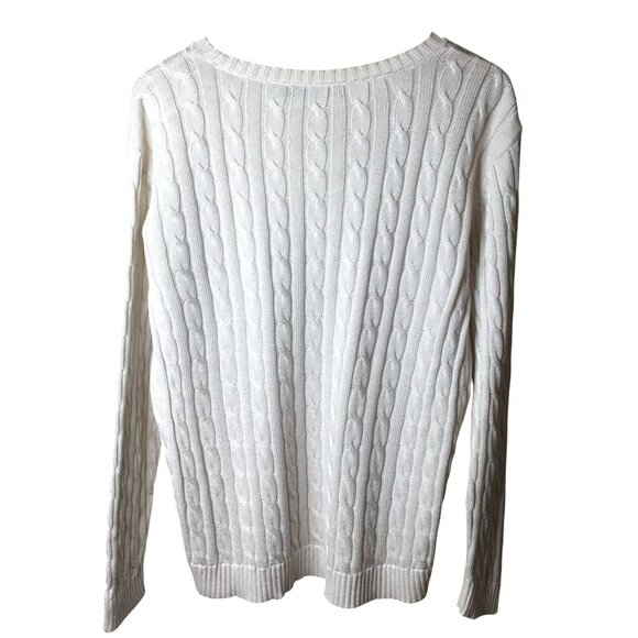 LAUREN RALPH LAUREN Green Label Cable Knit Sweater L White Crest Patch 90s Prep - Picture 3 of 7